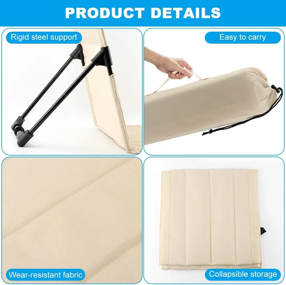 Folding Floor Chair with Backrest, Lightweight Outdoor Relaxing Chair, 1.4 lbs, Steel Frame, Portable with Carry Bag for Poolside, Beach, Camping, and Road Trips (2pcs Beige, Small)
