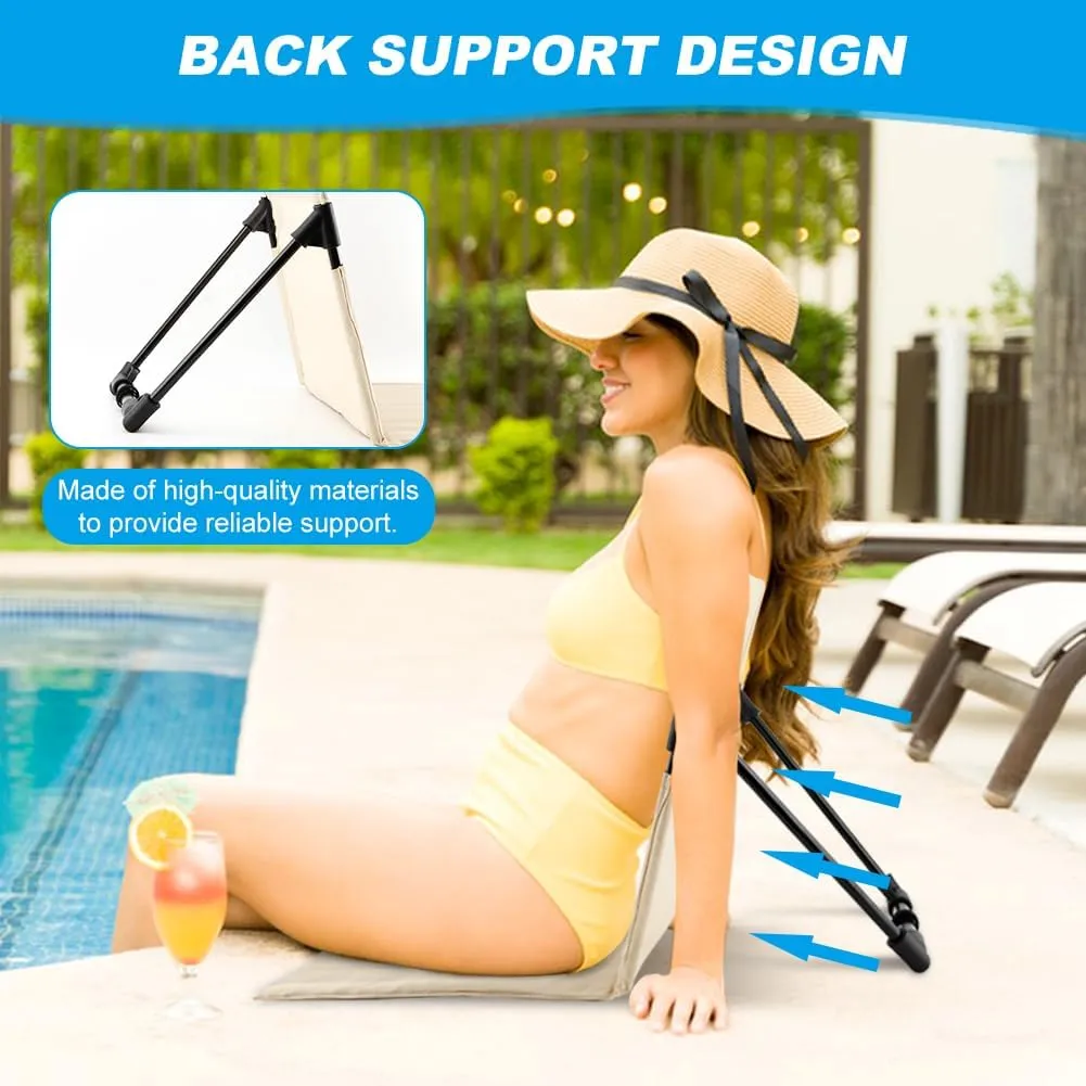 Folding Floor Chair with Backrest, Lightweight Outdoor Relaxing Chair, 1.4 lbs, Steel Frame, Portable with Carry Bag for Poolside, Beach, Camping, and Road Trips (Beige, Small)