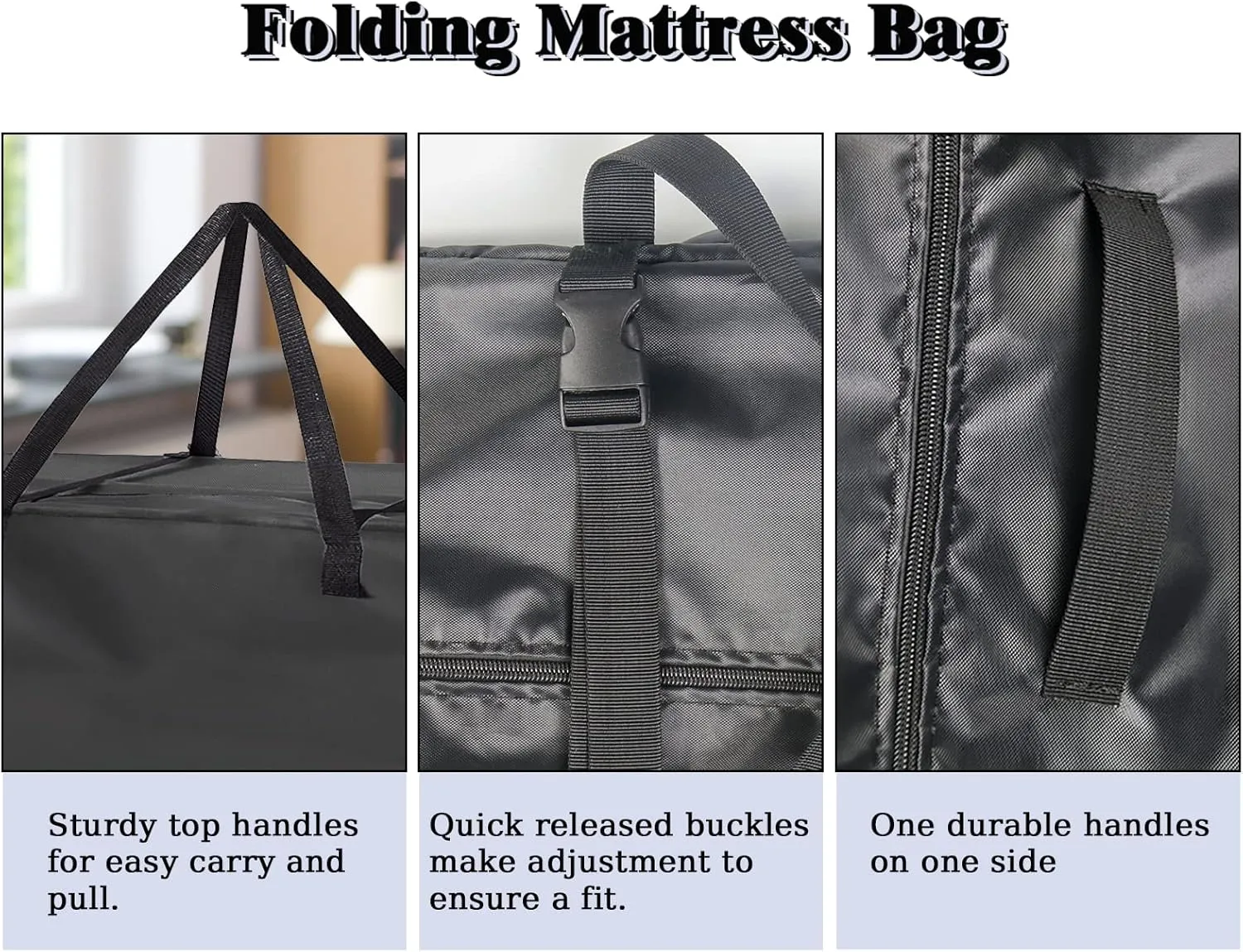 Folding Mattress Storage Bag, Andacar 63 inch Carry Case Fits for Tri-Fold Up to 6 inch Mattress Waterproof Cushion Storage Bag - 61x28x18inch