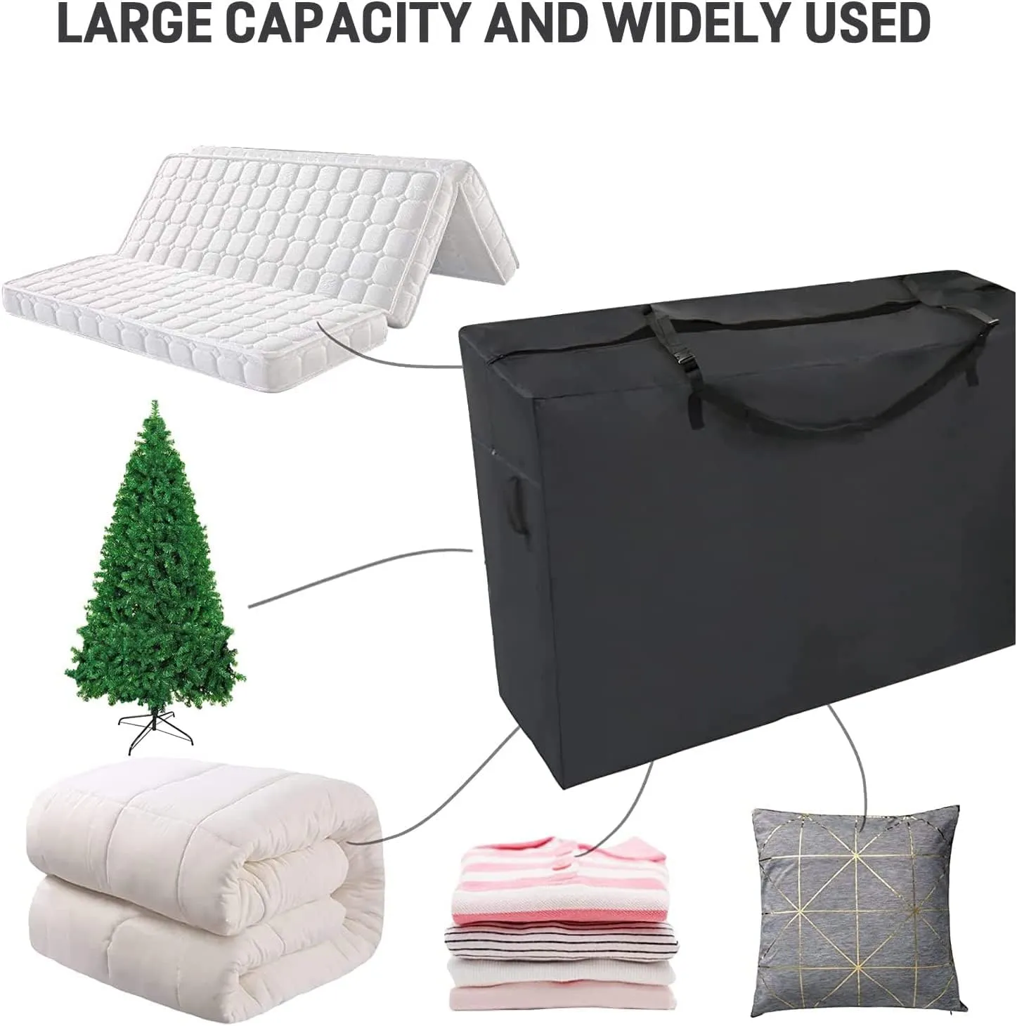 Folding Mattress Storage Bag, Andacar 63 inch Carry Case Fits for Tri-Fold Up to 6 inch Mattress Waterproof Cushion Storage Bag - 61x28x18inch