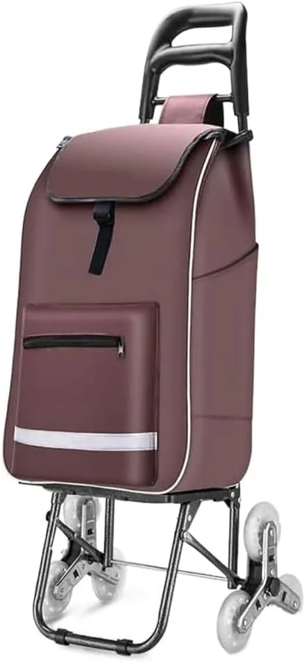 Folding Shopping Cart, Portable Shopping Cart Trolley Foldable Climb The Stairs Waterproof Oxford Cloth Portable Elder Grocery Grocery Utility Carts, 97*25cm, Brown