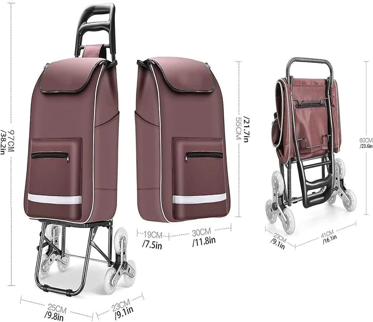 Folding Shopping Cart, Portable Shopping Cart Trolley Foldable Climb The Stairs Waterproof Oxford Cloth Portable Elder Grocery Grocery Utility Carts, 97*25cm, Brown
