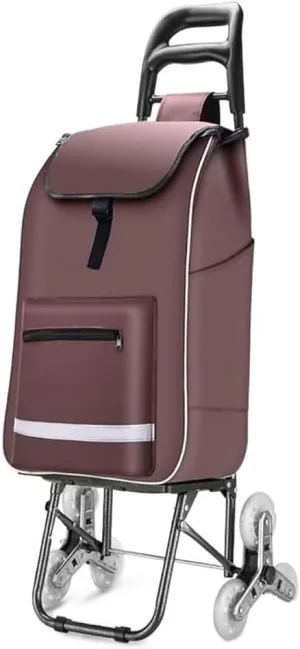 Folding Shopping Cart, Portable Shopping Cart Trolley Foldable Climb The Stairs Waterproof Oxford Cloth Portable Elder Grocery Grocery Utility Carts, 97*25cm, Brown