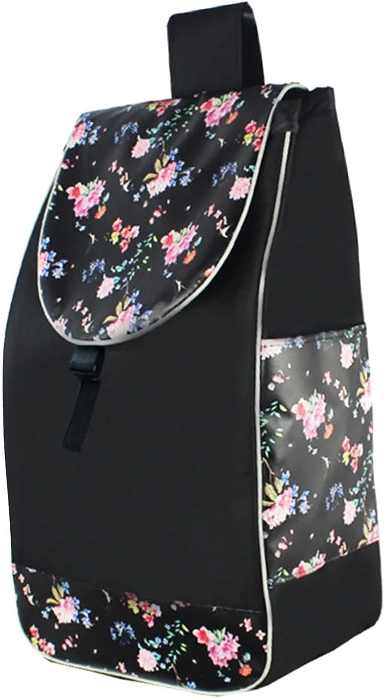 Folding Shopping Cart Replacement Bag Trolley Cart Spare Bag with Side Pocket Daily Essential Storage for House Hand Cart, Black Flower