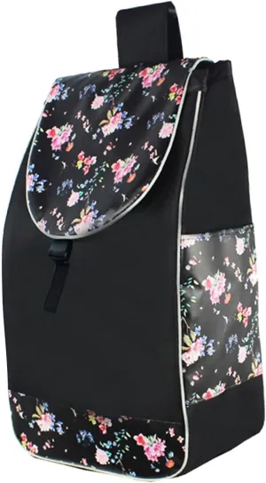 Folding Shopping Cart Replacement Bag Trolley Cart Spare Bag with Side Pocket Daily Essential Storage for House Hand Cart, Black Flower