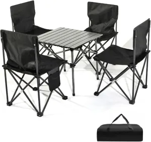 Folding Table Chairs Sets, Aluminum Foldable Picnic Table Portable Camping Table and Chairs for Picnic,Beach,Fishing,Hiking,BBQ,Parties, Patio, Black