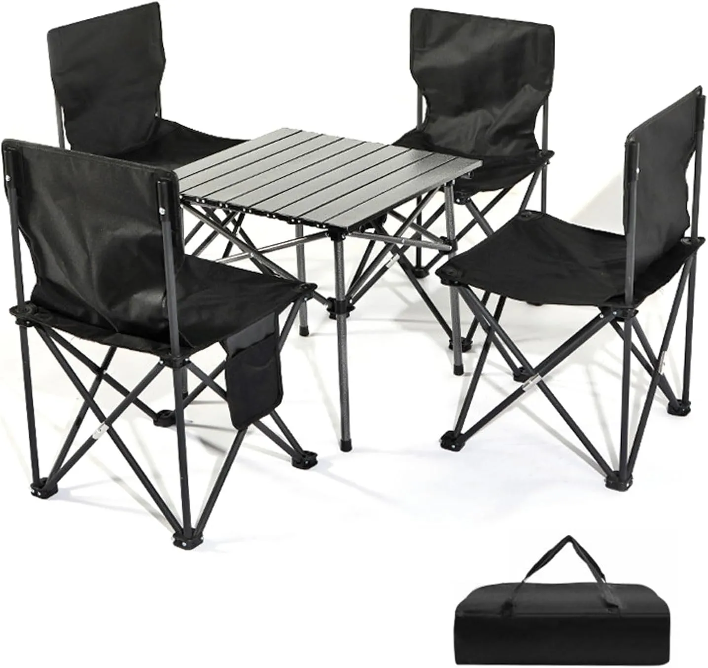 Folding Table Chairs Sets, Aluminum Foldable Picnic Table Portable Camping Table and Chairs for Picnic,Beach,Fishing,Hiking,BBQ,Parties, Patio, Black