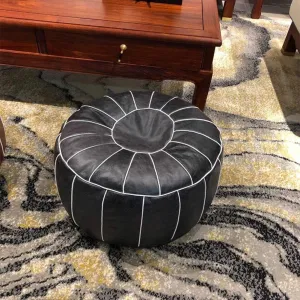 Footstool Leather Pouf Ottoman,Genuine Cowhide Leather Moroccan Pouf Large Floor Cushion Handmade Bean Bag Living Room Decor Storage/K Gray/58 * 58 * 30Cm(23 * 23 * 12Inch)