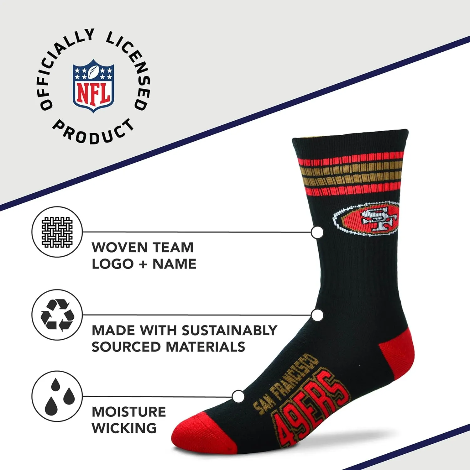 For Bare Feet Youth NFL 4-Stripe Deuce Quarter-Length Socks