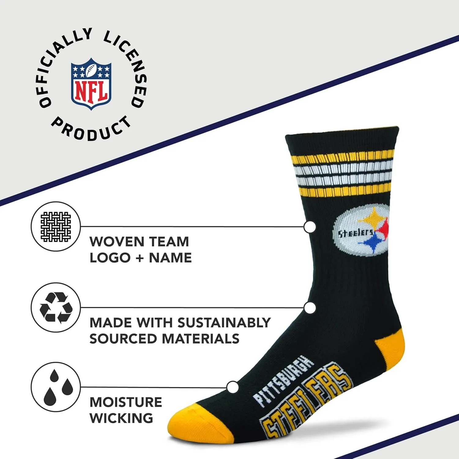 For Bare Feet Youth NFL 4-Stripe Deuce Quarter-Length Socks