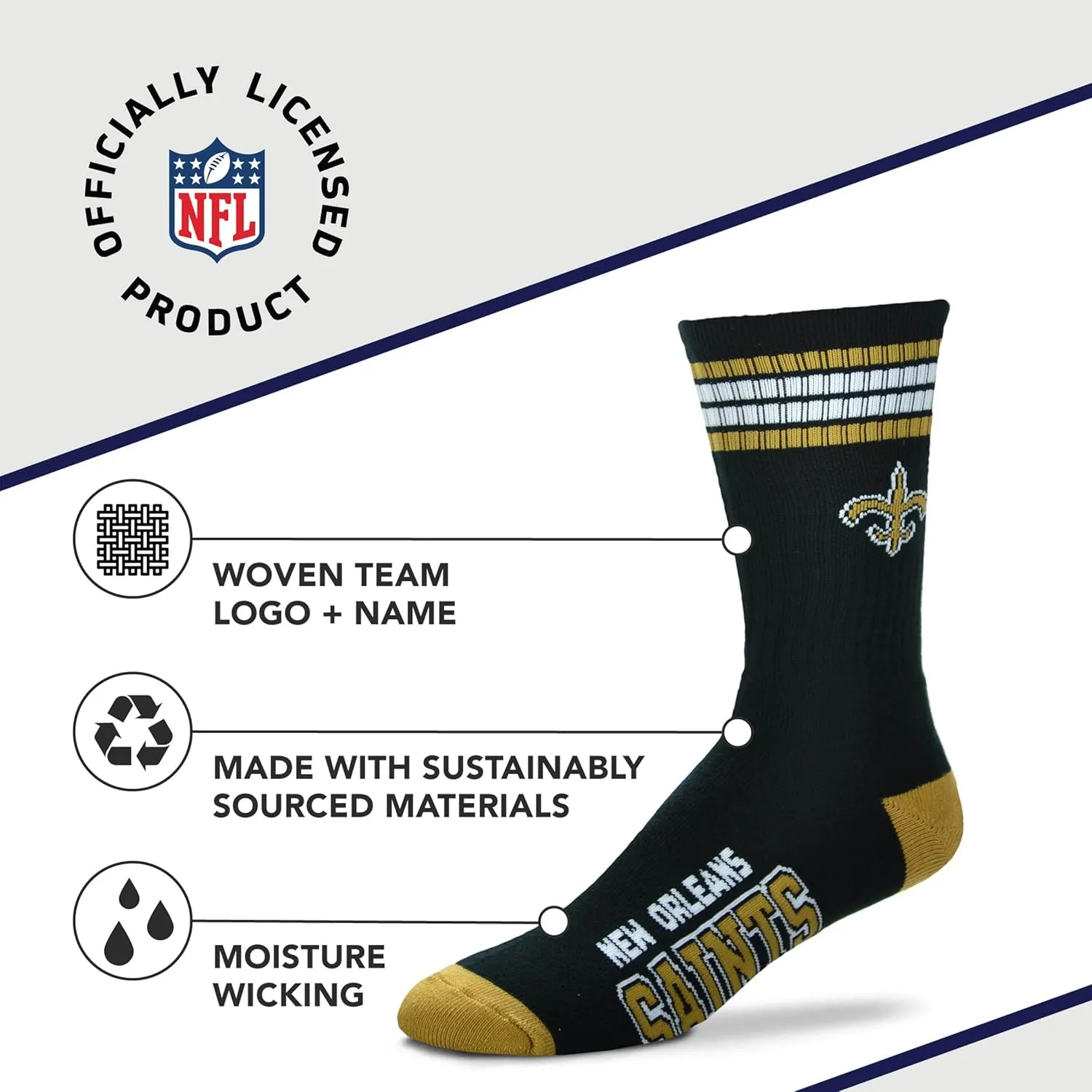 For Bare Feet Youth NFL 4-Stripe Deuce Quarter-Length Socks