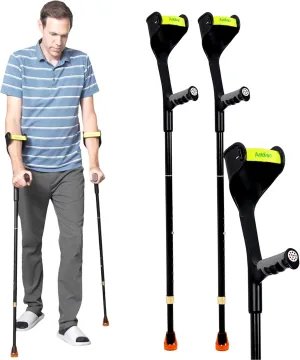 Forearm Crutches Pair, Folding Forearm Crutches Lightweight Adjustable，with Rubber Handles, Comfortable Grip and Wear-Resistant, Non-Slip Forearm Crutches for Heavy Duty (Black)