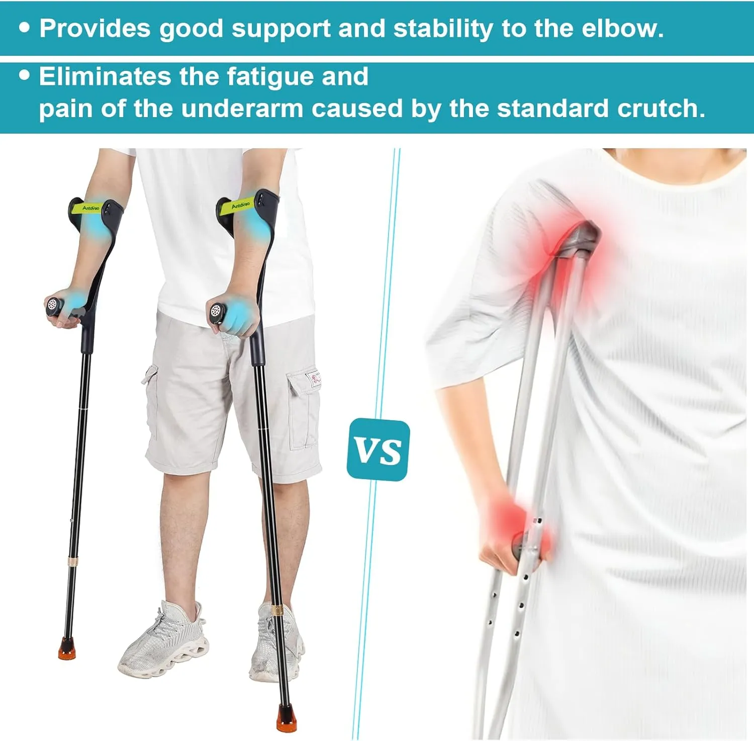 Forearm Crutches Pair, Folding Forearm Crutches Lightweight Adjustable，with Rubber Handles, Comfortable Grip and Wear-Resistant, Non-Slip Forearm Crutches for Heavy Duty (Black)