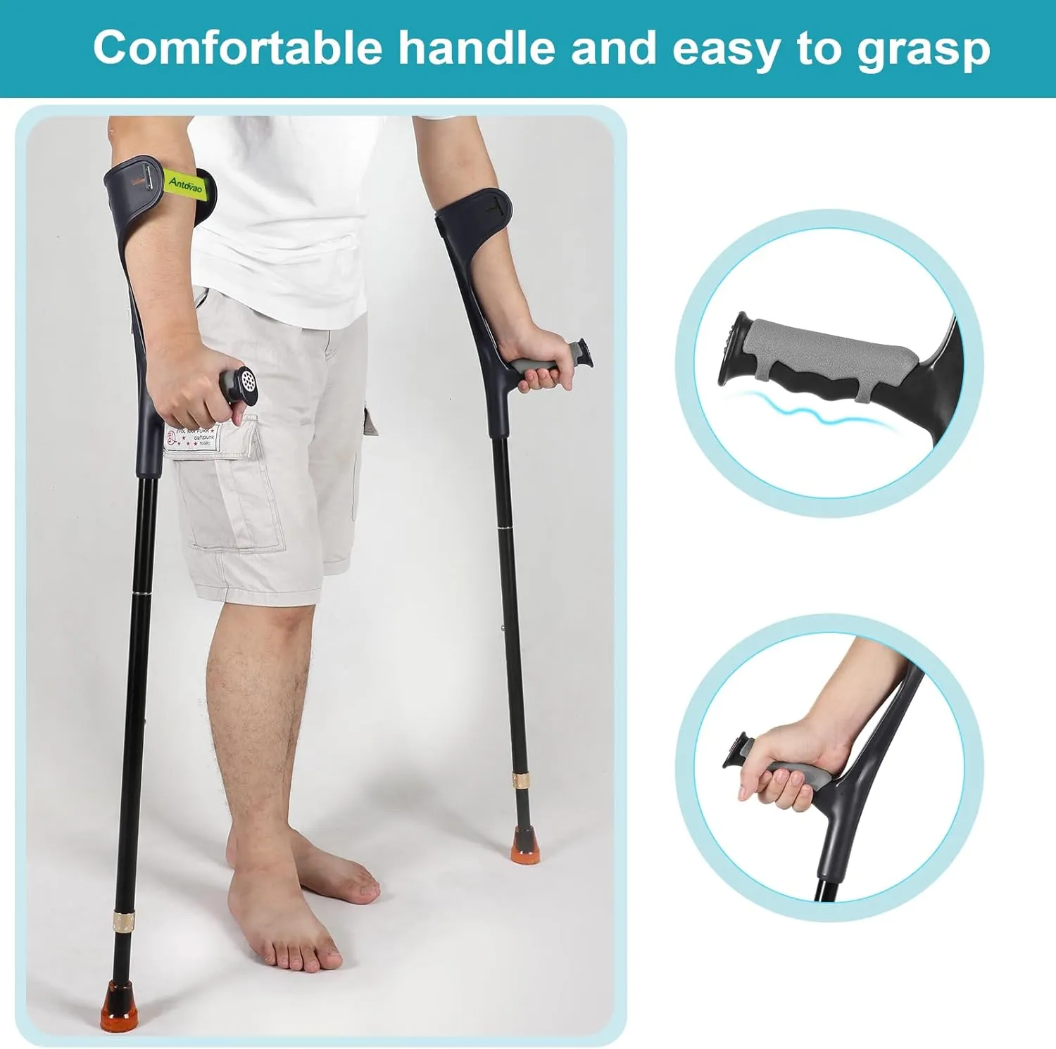 Forearm Crutches Pair, Folding Forearm Crutches Lightweight Adjustable，with Rubber Handles, Comfortable Grip and Wear-Resistant, Non-Slip Forearm Crutches for Heavy Duty (Black)