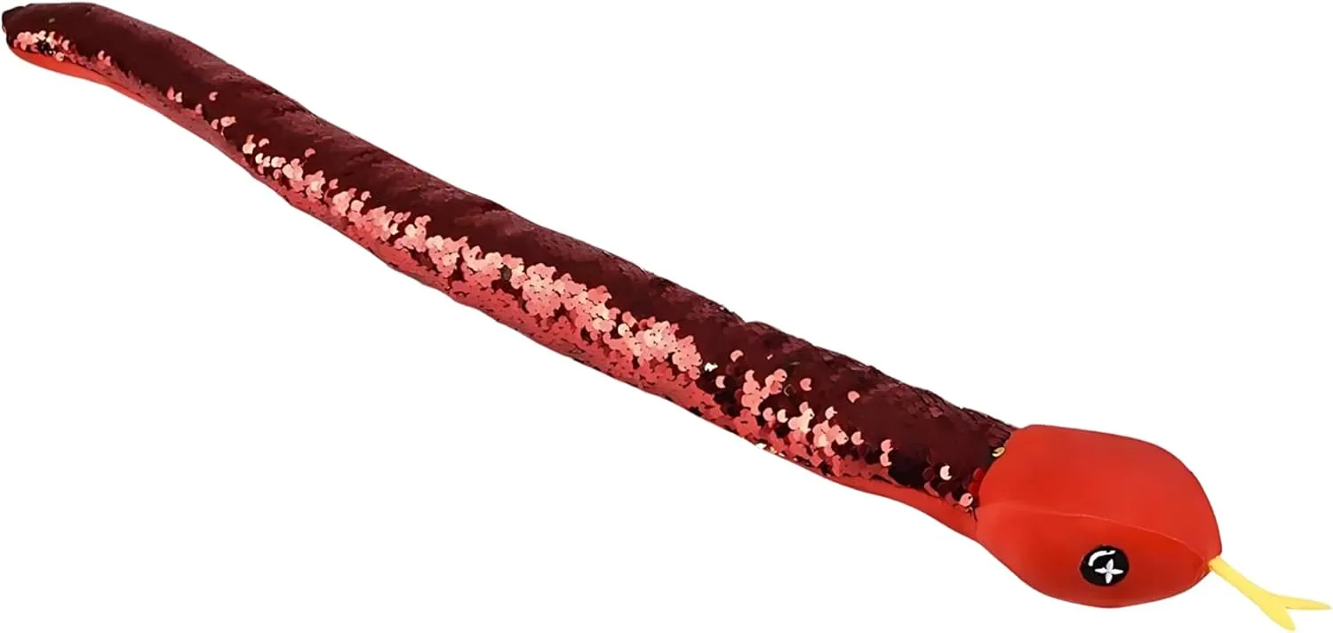 Forest & Twelfth 32” Reversible Sequin Stuffed Snake Toy Flip Sequin Plush Toys to Ignite Imaginations, Plush Jungle Animal Toys for Sensory Play, Ideal for Ages 3  (32" Red/Red)