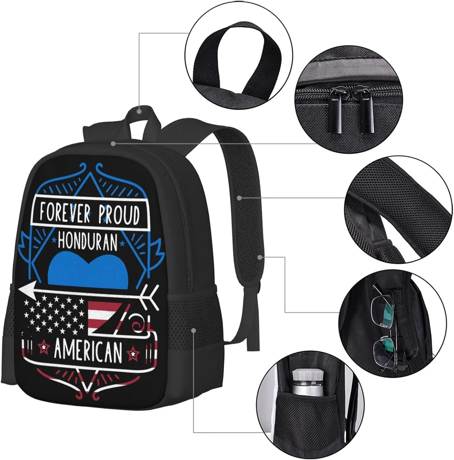 Forever Proud Honduran American Flag Casual Backpack Large Capacity Backpacks 15 Inch Laptop Back Pack Travel Rucksack Daypack Commuter Bags with Adjustable Strap for Camping