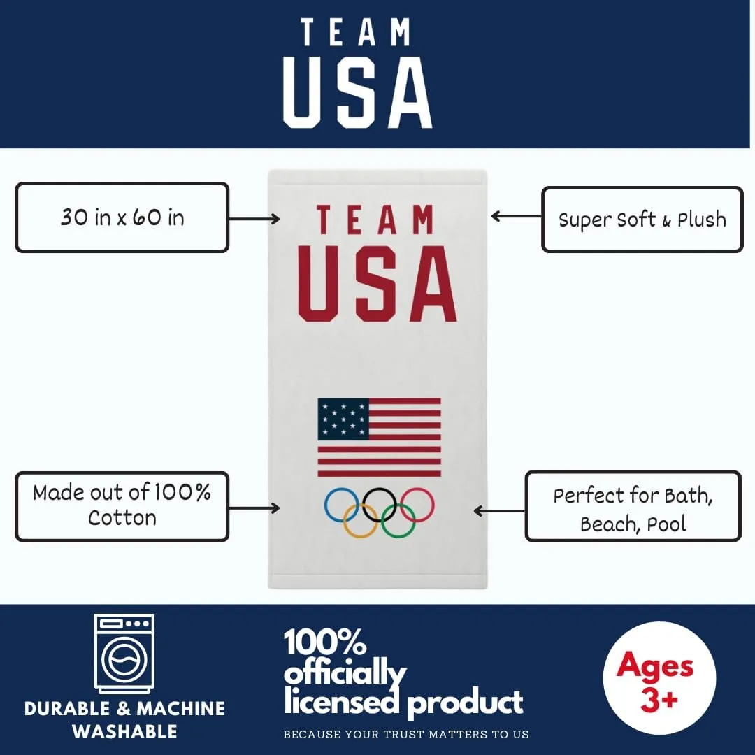 Franco Collectibles Team USA Paris Olympics Super Soft Cotton Bath/Pool/Beach Towel, 60 in x 30 in, (Officially Licensed Product)