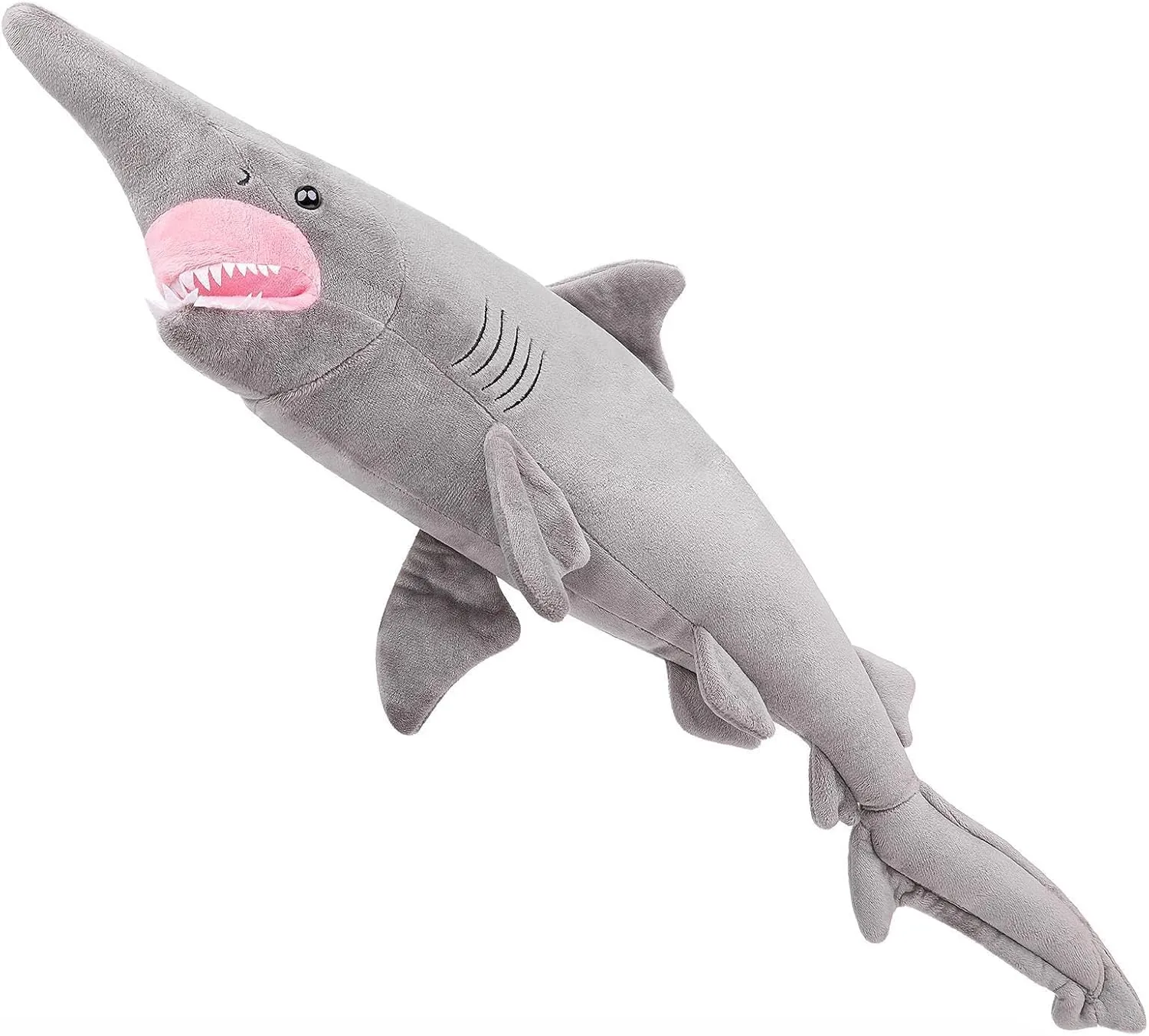 FRANKIEZHOU Goblin Shark Plush Toys-Gray 33in,Lifelike Long Tipped Shark,Gifts for Kids,Hug Plush