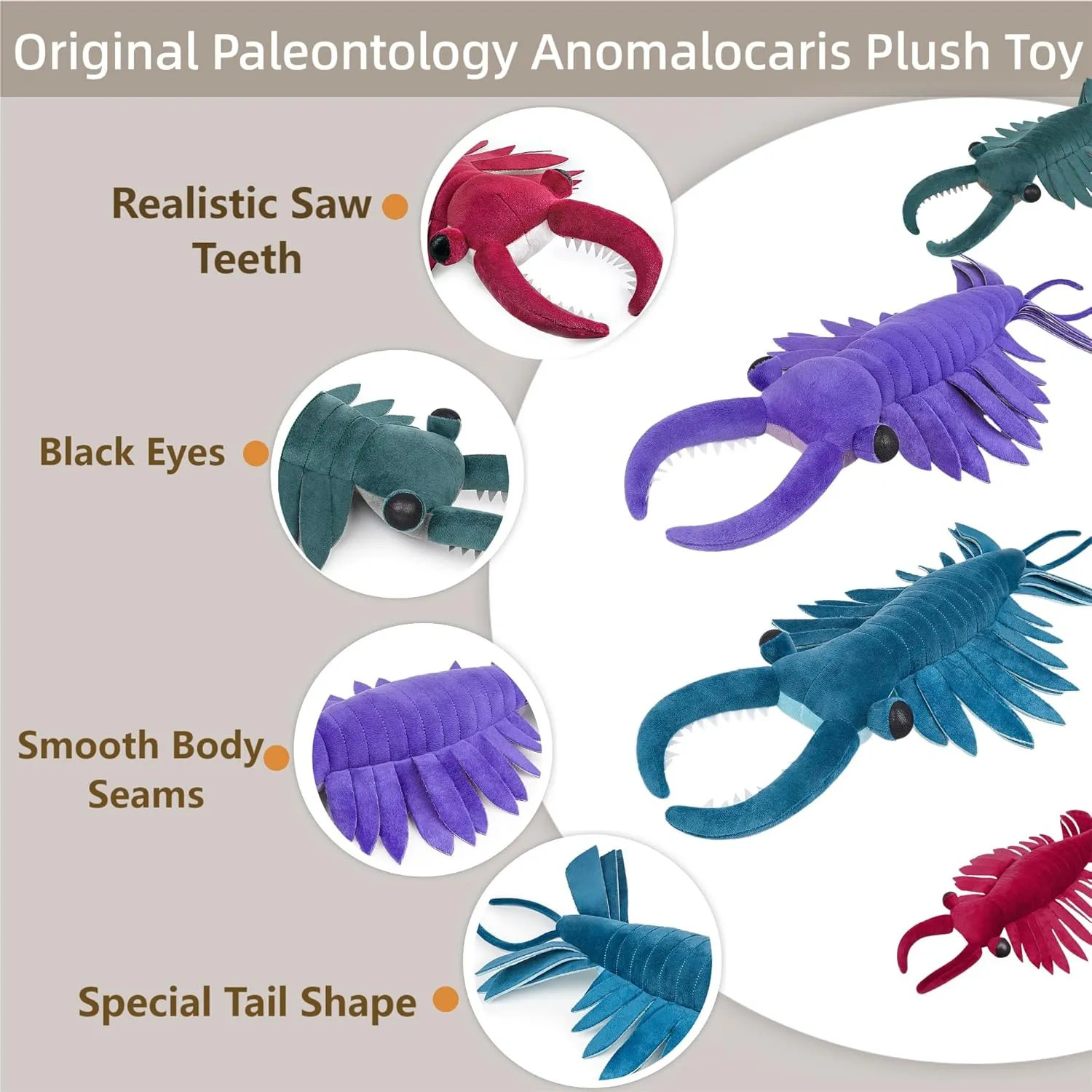 FRANKIEZHOU Simulation Anomalocaris Arthropod Plush-Purple 21" Cambrian Ancient Sea Shrimp Stuffed Animal,Soft Shrimp Plush Toy, Stuffed Toy,Cuddly Toys,Gifts for Kids