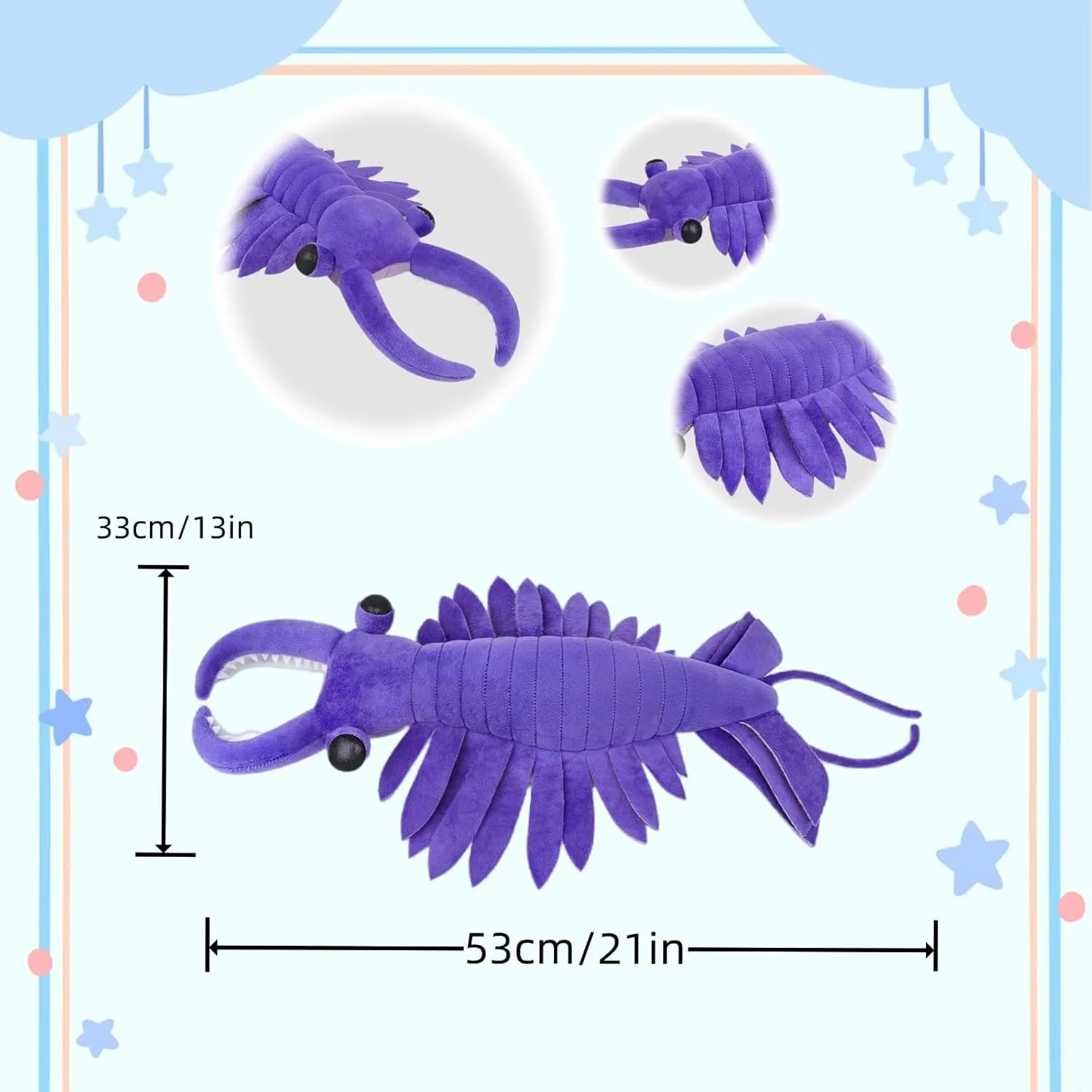 FRANKIEZHOU Simulation Anomalocaris Arthropod Plush-Purple 21" Cambrian Ancient Sea Shrimp Stuffed Animal,Soft Shrimp Plush Toy, Stuffed Toy,Cuddly Toys,Gifts for Kids