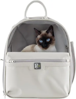 Friends Forever Cat Backpack, Dog Carrier for Small Dogs Travel Bag with Padded Straps, Removable Sherpa Mat, Fully Ventilated, Front Viewing Window, Grey
