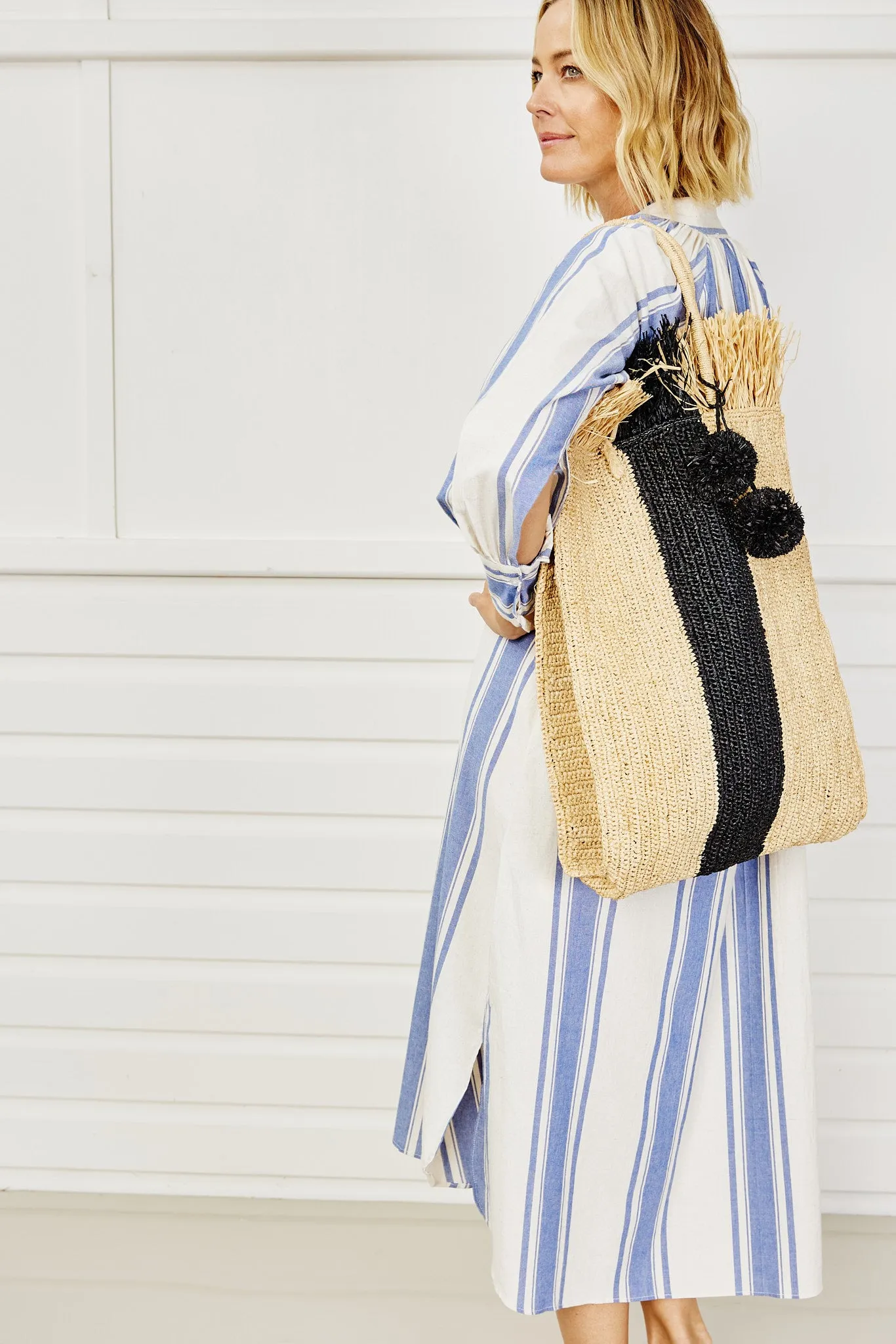Fringed Tote - Black Stripe