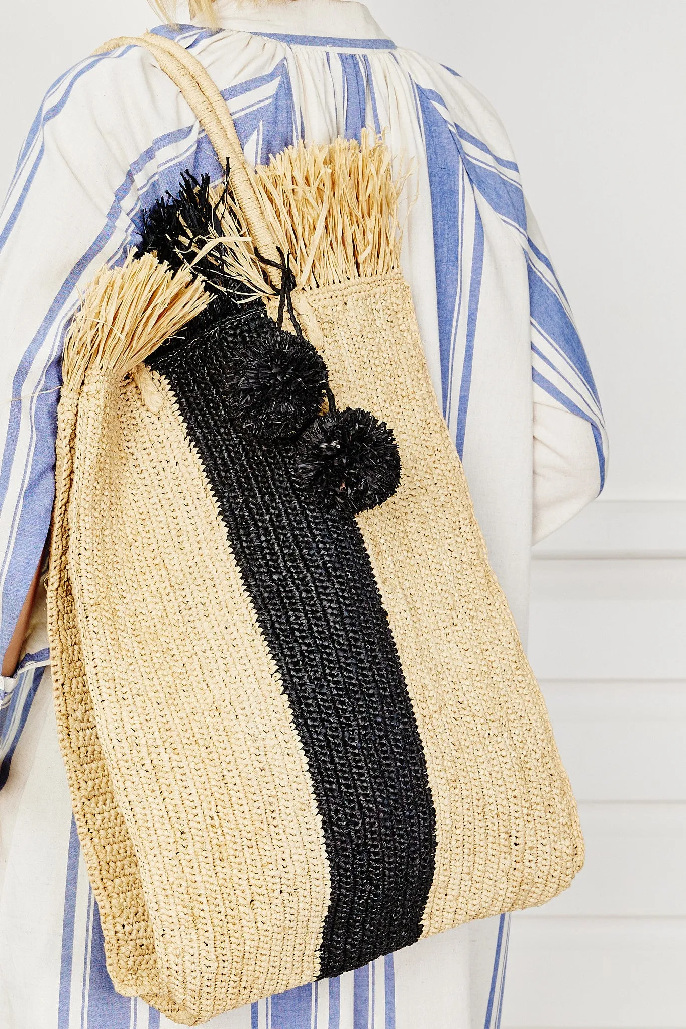 Fringed Tote - Black Stripe