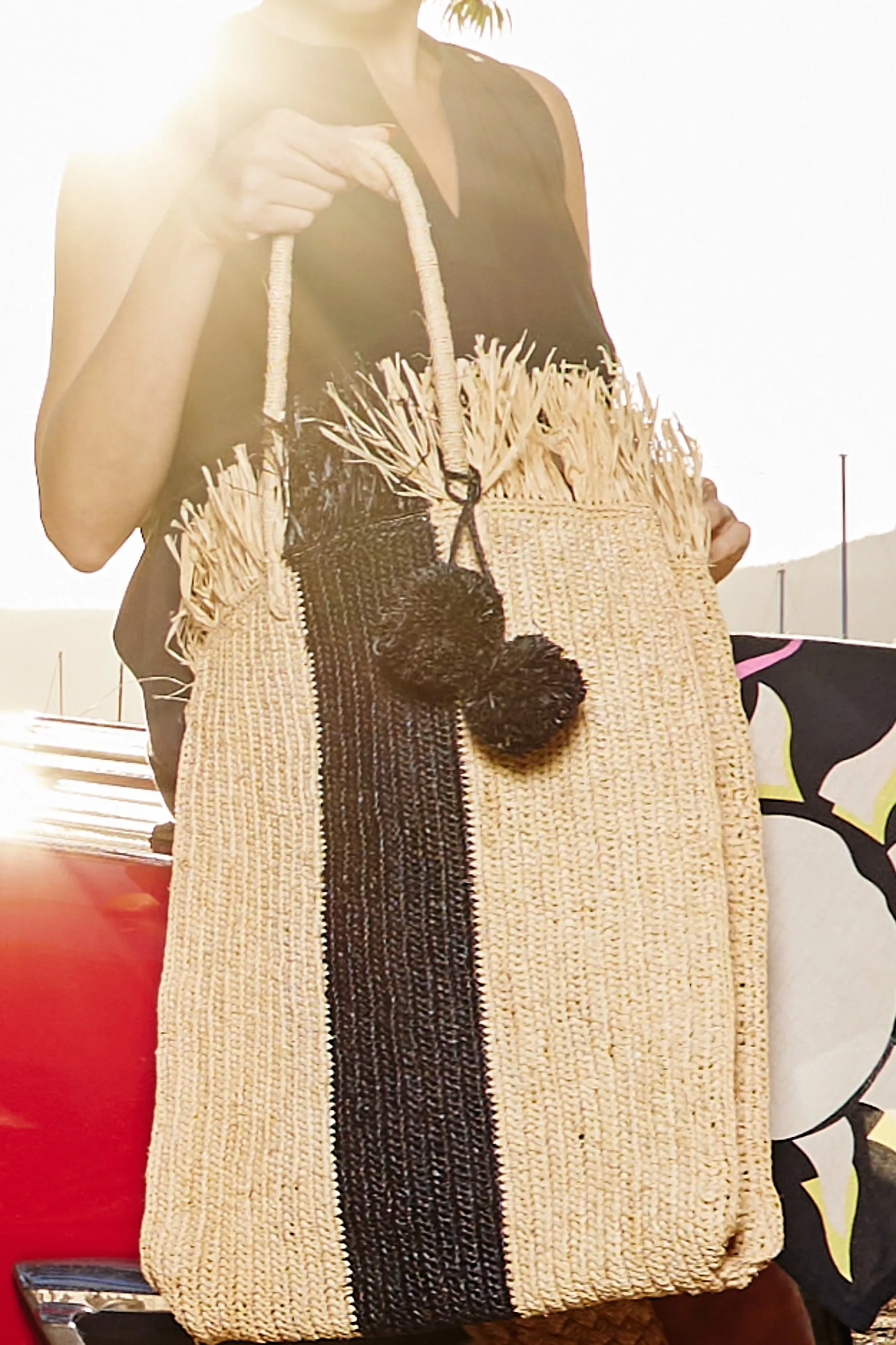 Fringed Tote - Black Stripe