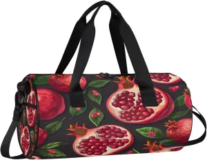 Fruit Pomegranate Leaves Travel Gym Bag Waterproof Sport Dance Bag for Women Men Portable Gymnastics Duffel Bags Canvas Tote Carry on Handbag for Workout Overnight Weekender
