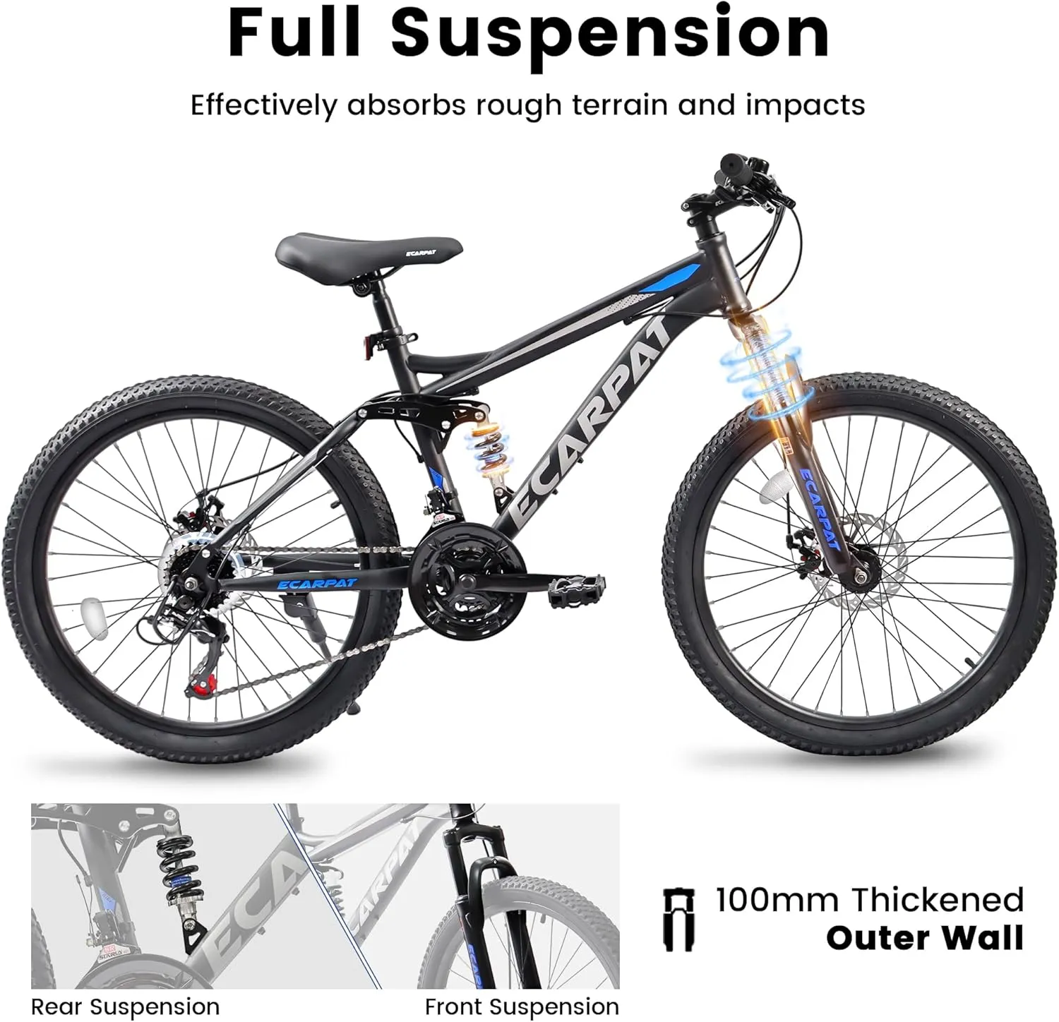 Full Dual Suspension Mountain Bike 24/26/27.5 Inch, Mountain Bike for Mens Womens, Student Work with 21-Speed Disc Trail Commuter City Snow Bicycles
