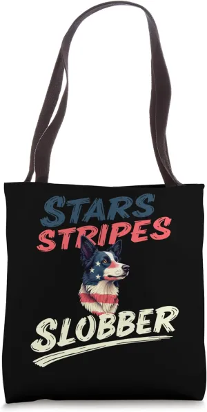 Funny Collie Dog Vintage Border Collie American Flag Tote Bag