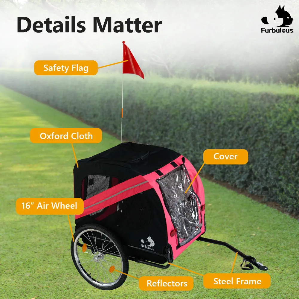Furbulous Pet Bike Trailers 40kg Outdoor Bicycle Covered Carrier for Dogs Cats Red Black