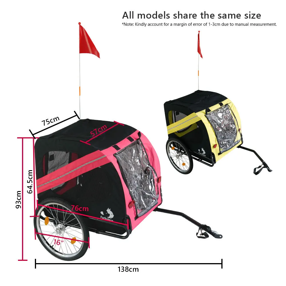 Furbulous Pet Bike Trailers 40kg Outdoor Bicycle Covered Carrier for Dogs Cats Red Black