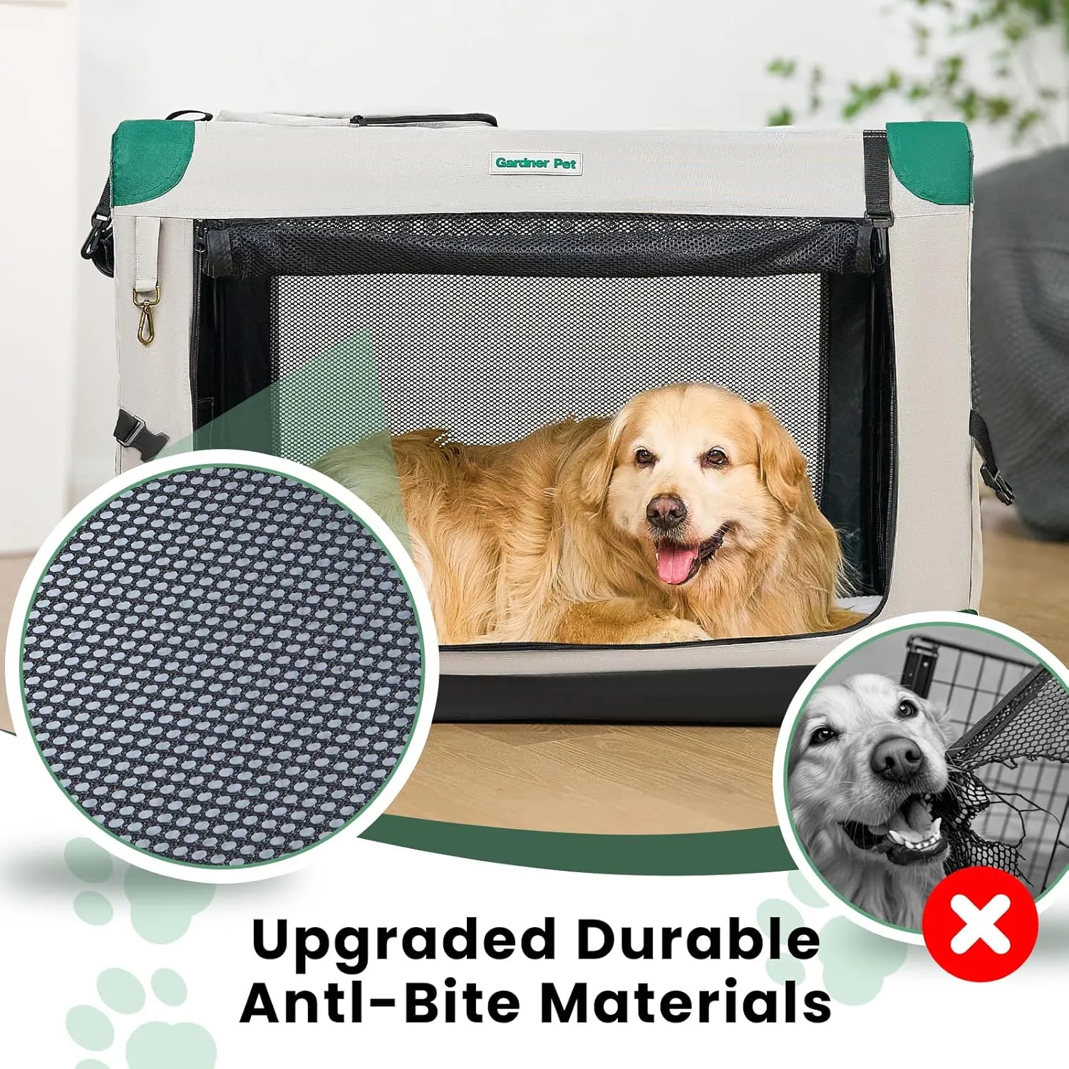 Gardner Pet Soft Collapsible Dog Crate - 36 Inch Portable Travel Dog Crate for Medium/Large Dogs Indoor & Outdoor, 3-Door Pet Crate with Durable Mesh Windows & Storage Bag, Grey