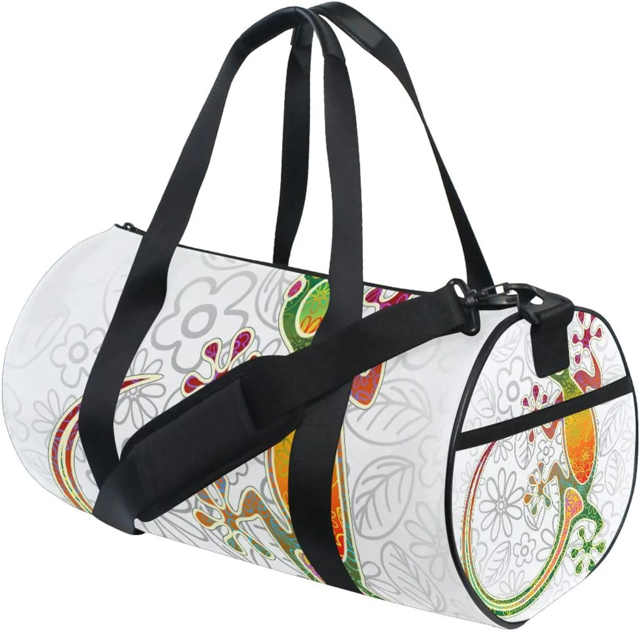 Gecko Floral Tribal Art Colorful Portable Gym Bag, Travel Bag, Luggage bag, Sports Bag, Toiletry Bag with Handles, Detachable Shoulder Strap 17.6 x 9 x 9 inch