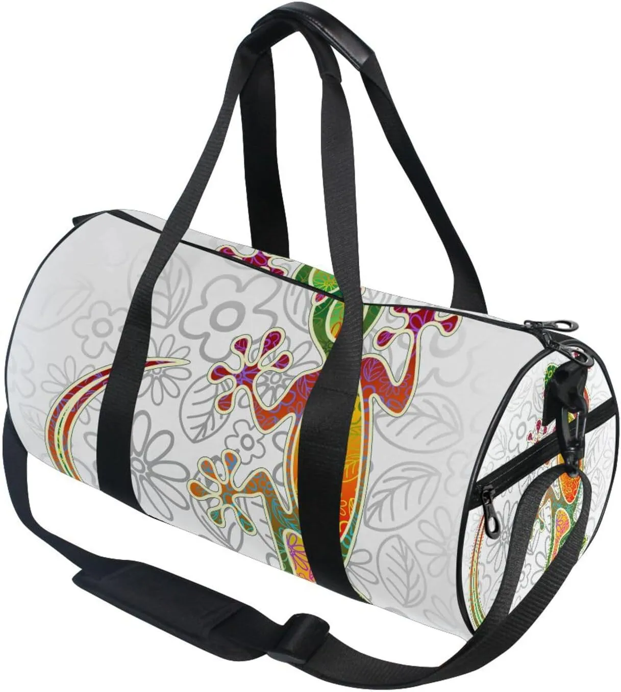 Gecko Floral Tribal Art Colorful Portable Gym Bag, Travel Bag, Luggage bag, Sports Bag, Toiletry Bag with Handles, Detachable Shoulder Strap 17.6 x 9 x 9 inch