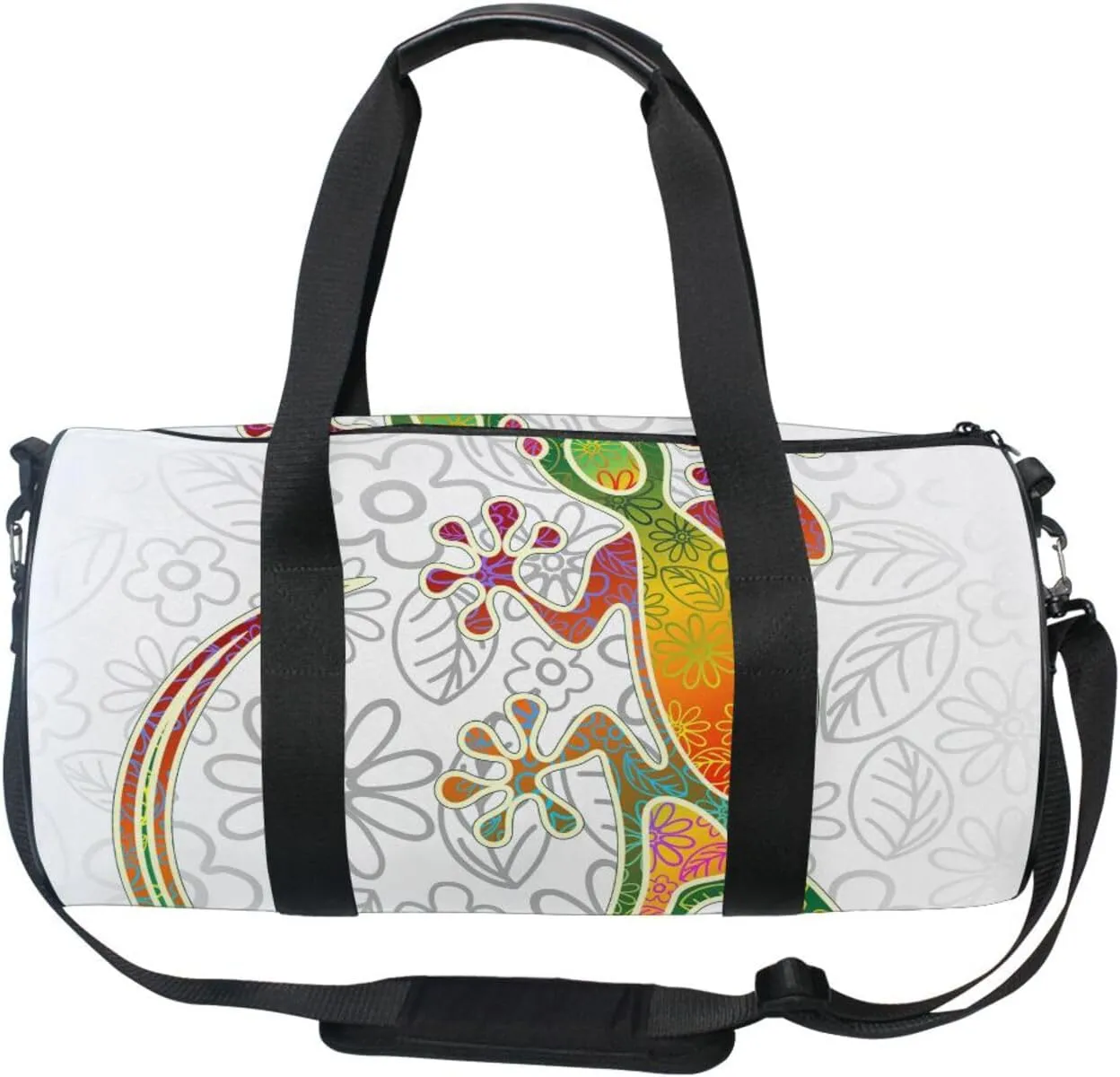 Gecko Floral Tribal Art Colorful Portable Gym Bag, Travel Bag, Luggage bag, Sports Bag, Toiletry Bag with Handles, Detachable Shoulder Strap 17.6 x 9 x 9 inch