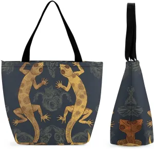 Gecko Lizards Shopping Bag for Ladies Reusable Shopping Bagstote Bag Stylish Waterproof Oxford Cloth Ladies Shoulder Bag for Work Shopping