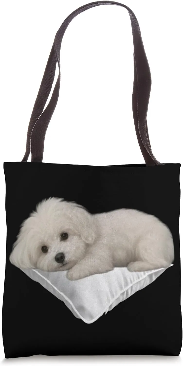 Gentle Maltese Puppy on Pillow Dog Owners, Lover Design Tote Bag