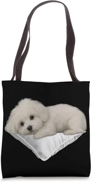 Gentle Maltese Puppy on Pillow Dog Owners, Lover Design Tote Bag