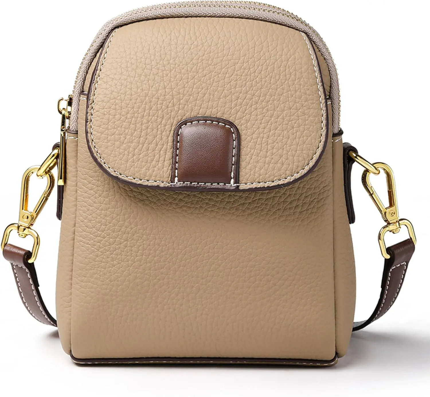 Genuine Leather Ladies Crossbody Bag, Small Multi-Compartment Shoulder Bag with Adjustable Shoulder Strap