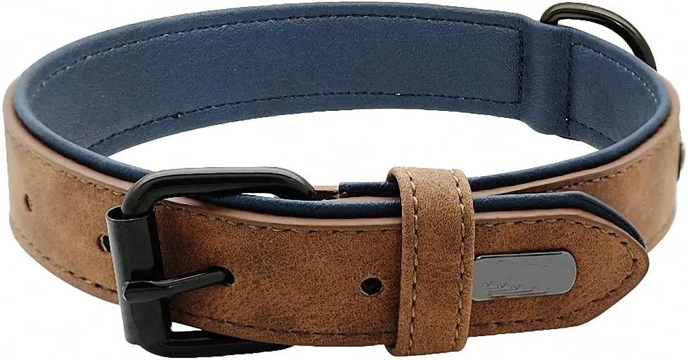 Genuine Leather Large Dog Collar Padded Durable Dog Collars Real Leather Collar for Large Dog Rottweiler Labrador Pitbull Coffee L