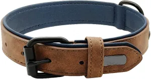 Genuine Leather Large Dog Collar Padded Durable Dog Collars Real Leather Collar for Large Dog Rottweiler Labrador Pitbull Coffee L