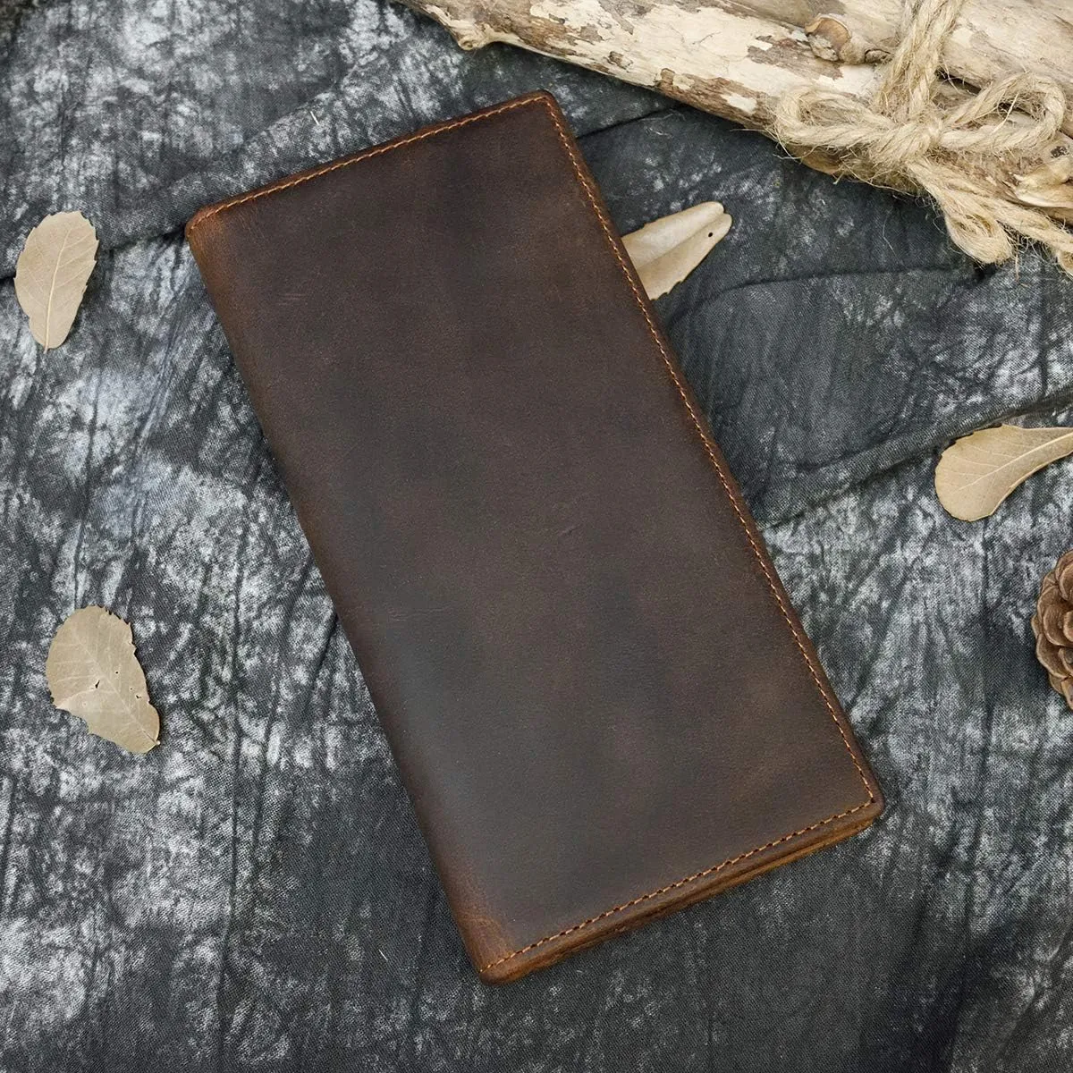 Genuine Leather Long Wallet for Men, Large Capacity Purse Clutch Bag Handbag Checkbook Cash Credit Cards Phone Holder