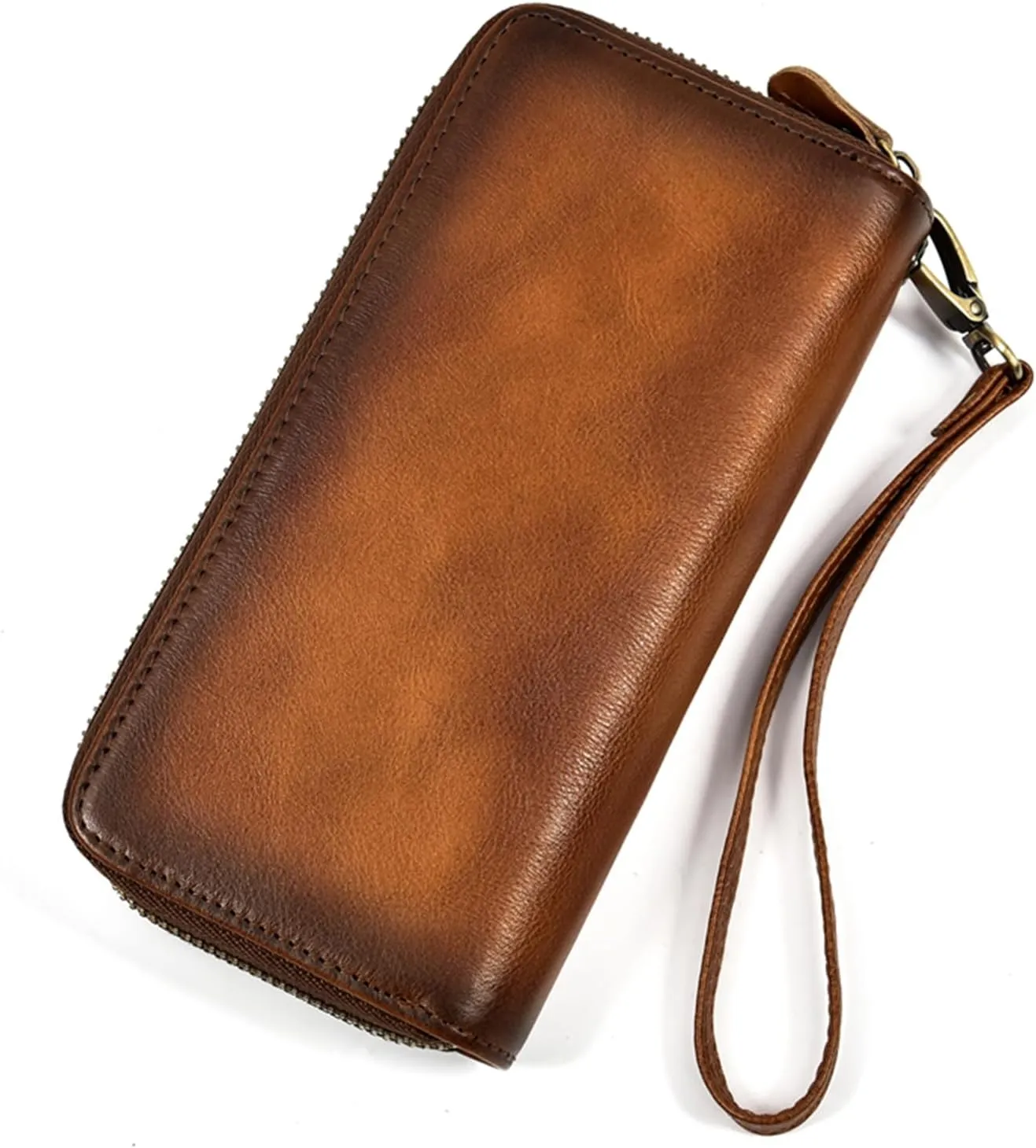 Genuine Leather Long Wallet for Men, Large Capacity Purse Clutch Bag Handbag Checkbook Cash Credit Cards Phone Holder