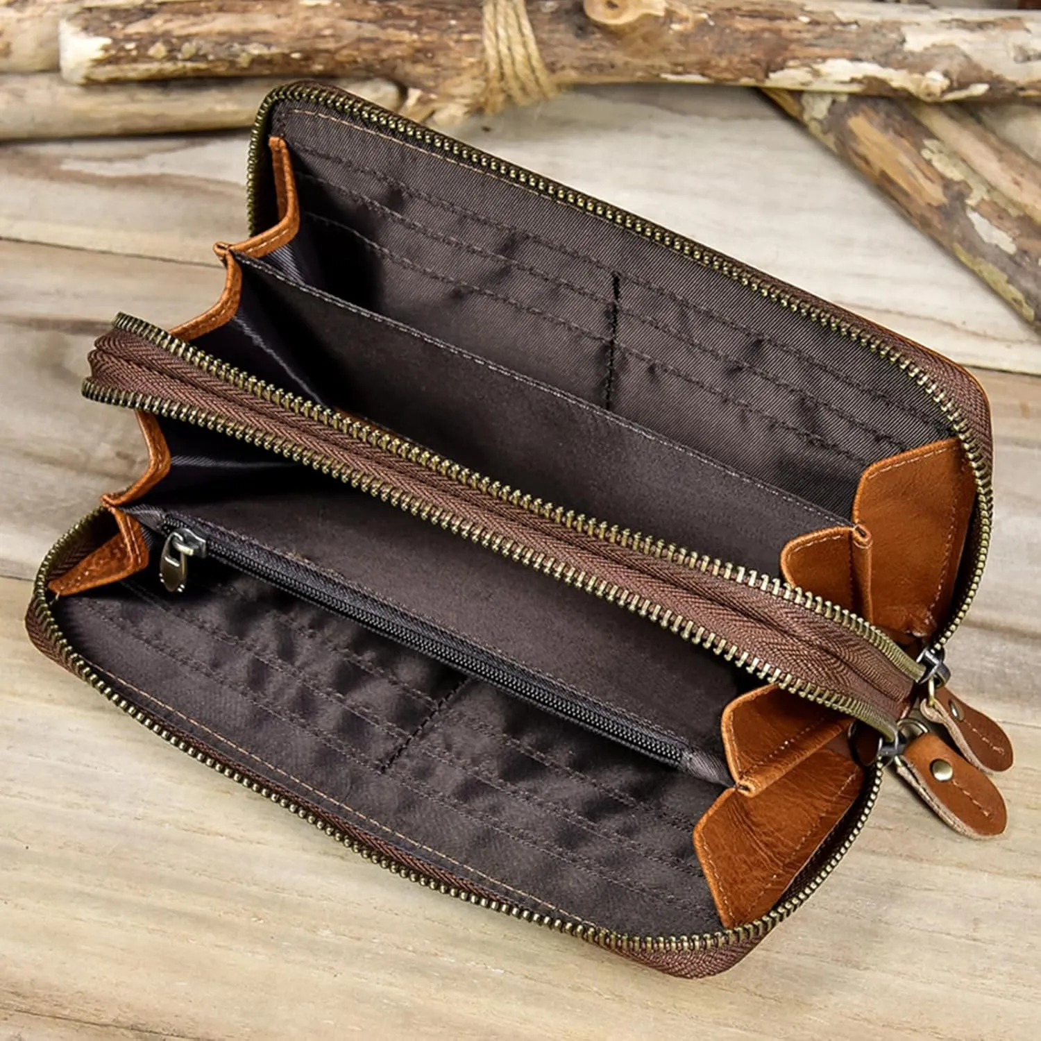 Genuine Leather Long Wallet for Men, Large Capacity Purse Clutch Bag Handbag Checkbook Cash Credit Cards Phone Holder