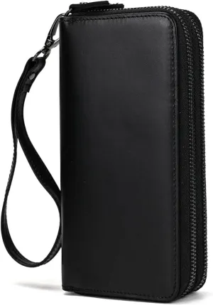 Genuine Leather Long Wallet for Men, Large Capacity Purse Clutch Bag Handbag Checkbook Cash Credit Cards Phone Holder