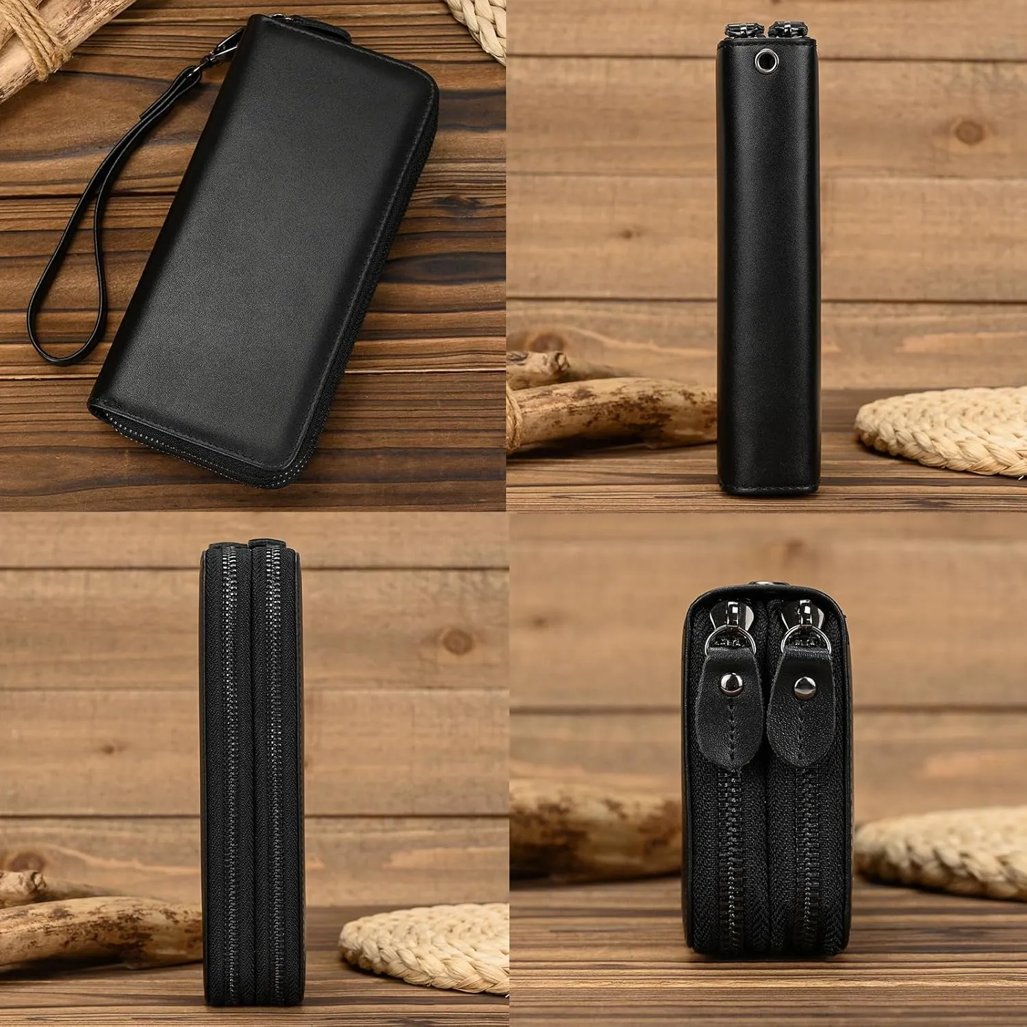 Genuine Leather Long Wallet for Men, Large Capacity Purse Clutch Bag Handbag Checkbook Cash Credit Cards Phone Holder
