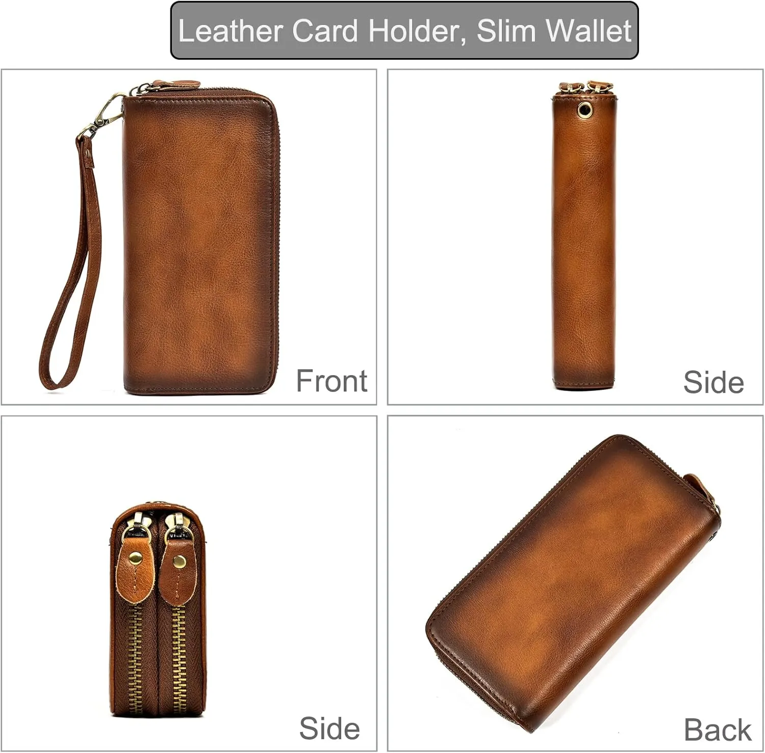 Genuine Leather Long Wallet for Men, Large Capacity Purse Clutch Bag Handbag Checkbook Cash Credit Cards Phone Holder