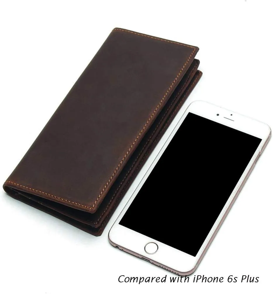 Genuine Leather Long Wallet for Men, Large Capacity Purse Clutch Bag Handbag Checkbook Cash Credit Cards Phone Holder